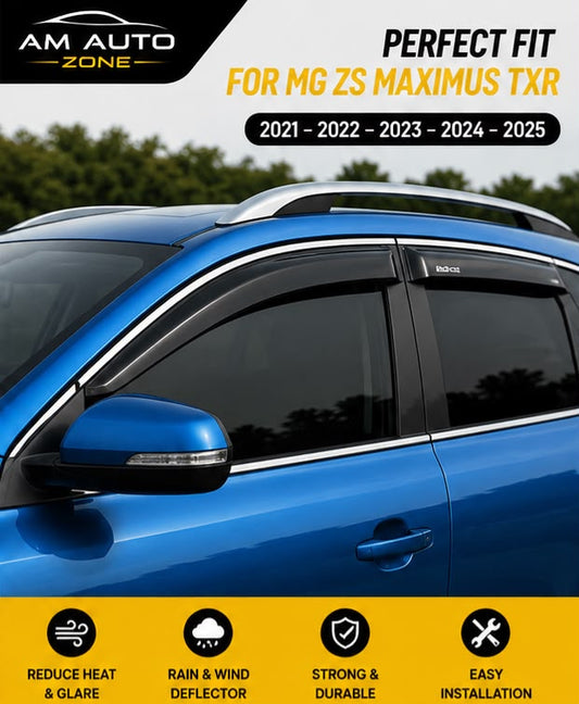 Premium Air Press Sun Visor with Chrome 6PCS for MG ZS Maximus TXR 2021 2022 2023 2024 2025 | Smoke Window Rain Wind Deflectors