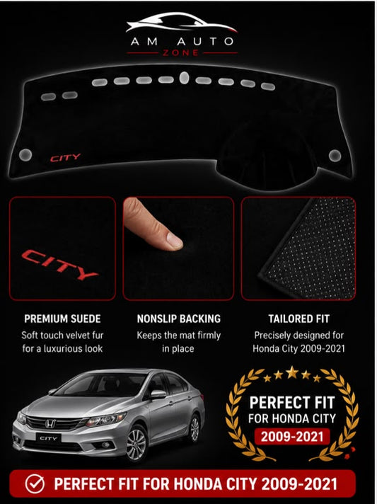 Honda City Dashboard Mat (2009–2010-2011-2012-2013-2014-2015-2016-2017-2018-2019-2020-2021) – Premium Suede Non-Slip Dashboard Cover | AM Auto Zone