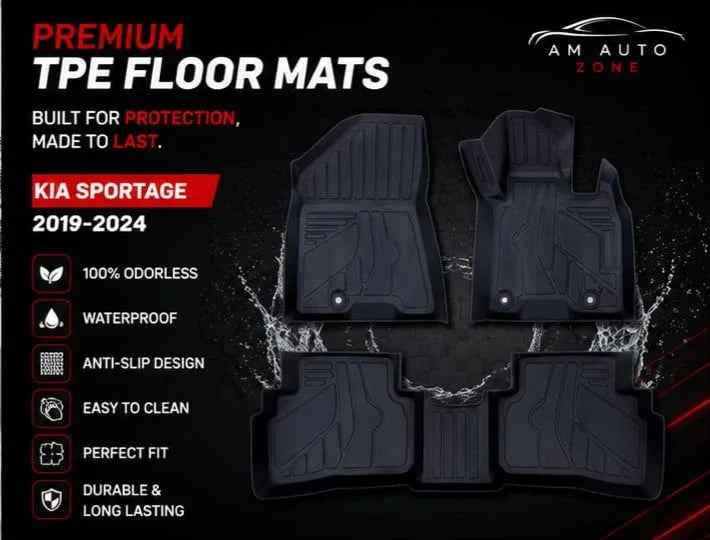 KIA Sportage TPE Floor Mats | Premium 3D Custom Fit All Weather Car Floor Liners | KIA Sportage 2019, 2020, 2021, 2022, 2023 & 2024 | AM Auto Zone
