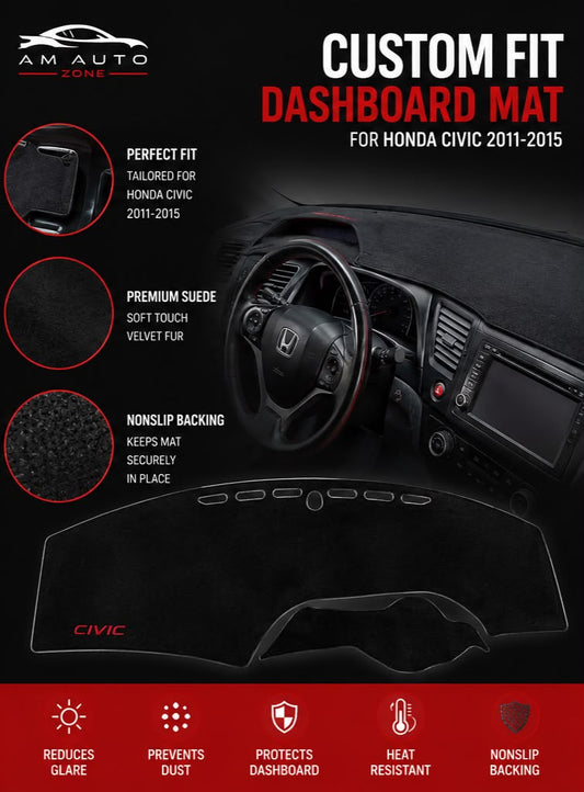 Dashboard Mat for Honda Civic 2011, 2012, 2013, 2014 & 2015 | Premium Suede Non-Slip Velvet Dashboard Cover | Heat Resistant Anti-Glare Dash Protector | AM Auto Zone