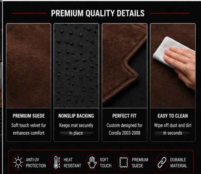Brown Dashboard Mat for Toyota Corolla 2003, 2004, 2005, 2006, 2007 & 2008 | Premium Suede Non-Slip Dashboard Cover | Heat Resistant Anti-Glare Dash Mat | AM Auto Zone