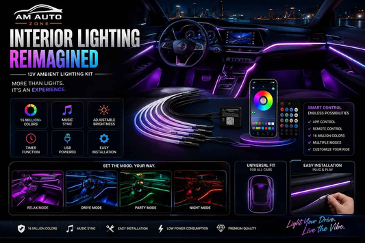 AM Auto Zone RGB LED Interior Ambient Lighting Kit 12V – 5 in 1 App & Remote Control