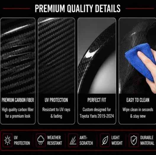 Batman Style Carbon Fiber Side Mirror Covers for Toyota Yaris 2019, 2020, 2021, 2022, 2023 & 2024 | Premium ABS Mirror Caps | AM Auto Zone