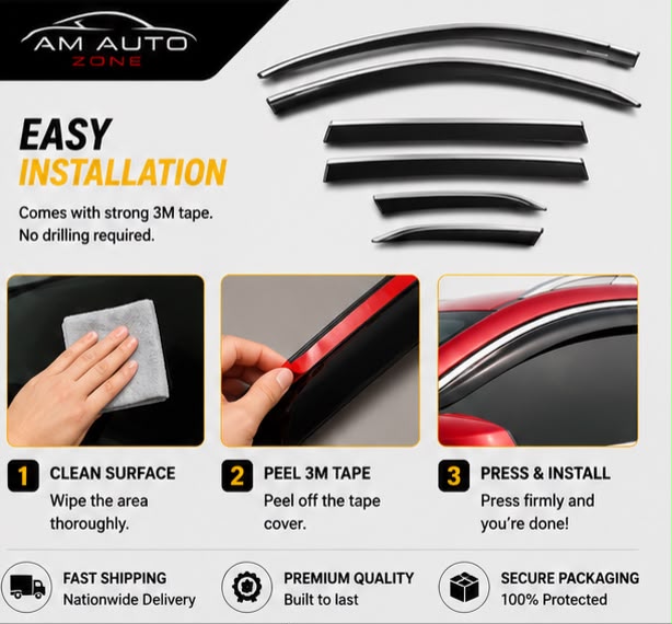 Haval Jolion Maximus TXR Air Press Sun Visor with Chrome 6PCS | Rain Guard Window Visor Deflectors | AM Auto Zone