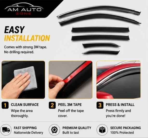 Haval Jolion Maximus TXR Air Press Sun Visor with Chrome 6PCS | Rain Guard Window Visor Deflectors | AM Auto Zone