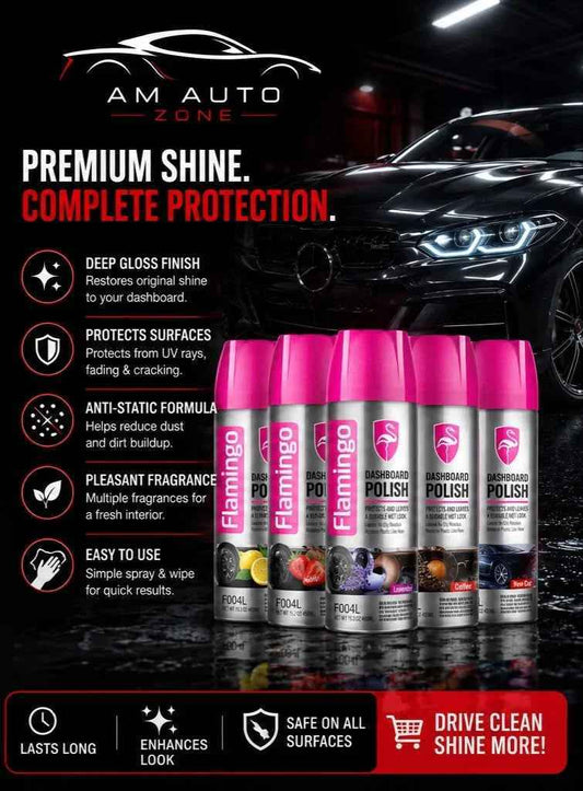 Flamingo Dashboard Polish Spray 450ml – Multi-Fragrance Interior Shine & Protection