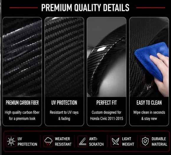 Batman Style Carbon Fiber Side Mirror Covers – Honda Civic 2011–2012-2013-2014-2015
