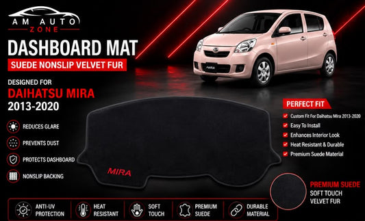 Dashboard Mat for Daihatsu Mira 2013, 2014, 2015, 2016, 2017, 2018, 2019 & 2020 | Premium Suede Non-Slip Velvet Dashboard Cover | Heat Resistant Anti-Glare Dash Protector | AM Auto Zone