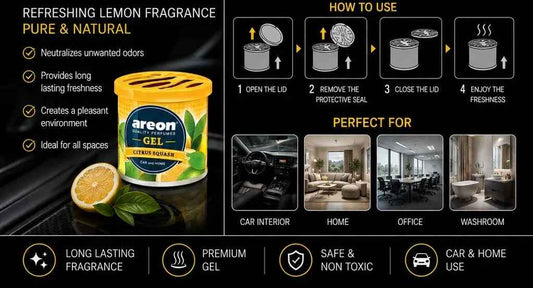 Areon Gel Lemon (Citrus Squash) Car & Home Air Freshener | Long Lasting Gel Fragrance
