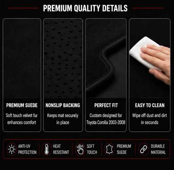 Toyota Corolla Dashboard Mat 2003 2004 2005 2006 2007 2008 | Premium Suede Non-Slip Dashboard Cover | Anti-UV Heat Resistant Dash Protector