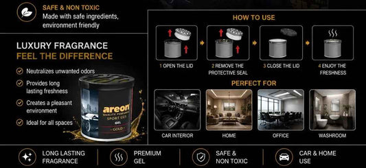 Areon Gel Sport Lux Gold Car & Home Air Freshener | Long Lasting Premium Gel Fragrance