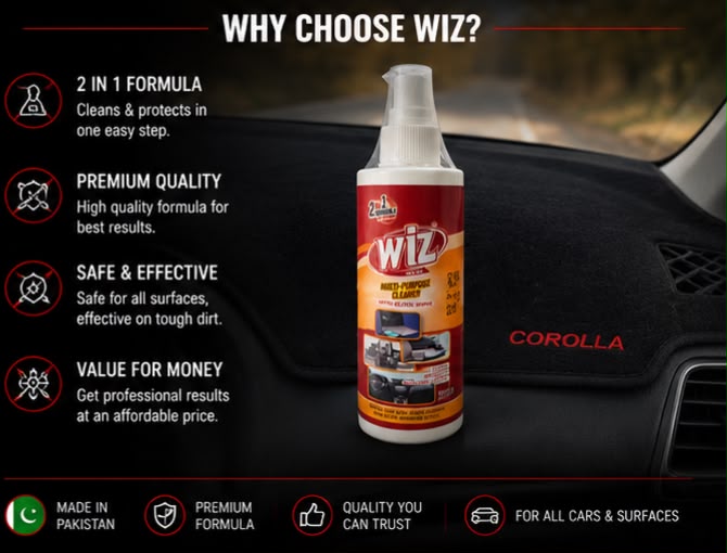 wiz cleaner, multi purpose cleaner, car interior cleaner, dashboard cleaner, dashboard spray, leather cleaner, plastic cleaner, vinyl cleaner, rubber cleaner, car dashboard polish, anti static cleaner, uv protection cleaner, matt shine cleaner, car detail