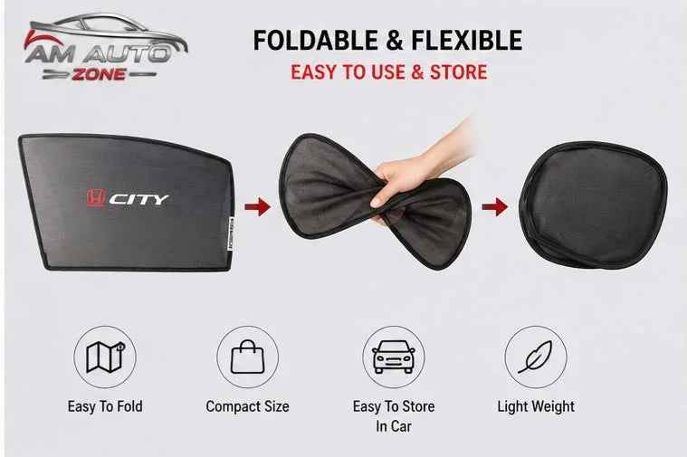 Honda City Foldable & Flexible Side Sun Shade with Logo for Honda City 2008, 2009, 2010, 2011, 2012, 2013, 2014, 2015, 2016, 2017, 2018, 2019, 2020 & 2021 | Custom Fit Car Window Sun Shades | 4 PCS