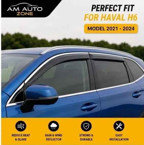 Haval H6 Maximus TXR Air Press Sun Visor with Chrome 6PCS | Haval H6 2021 2022 2023 2024 | Rain & Wind Deflector Window Visor