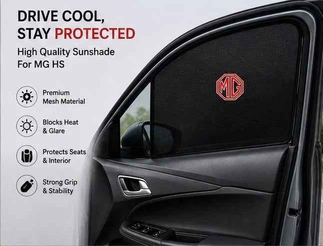 MG HS Foldable & Flexible Magnetic Side Sun Shades with Logo (2020–2021 2022 2023 2024 2025) – Set of 4