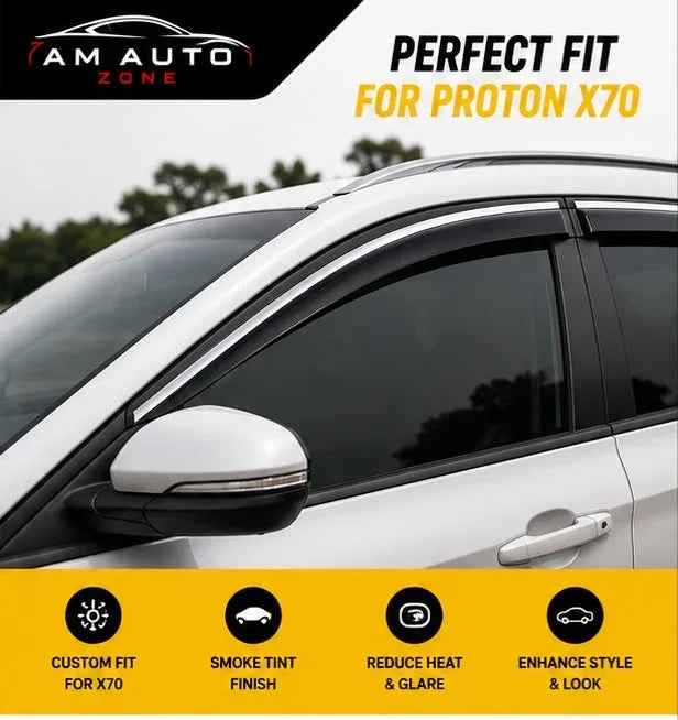 Proton X70 Maximus TXR Air Press Sun Visor with Chrome 4PCS | Window Wind Deflectors | AM Auto Zone