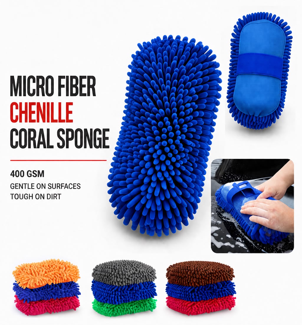 AM Auto Zone High Density Microfiber Wash Sponge – 400 GSM Ultra Soft Car Cleaning Sponge