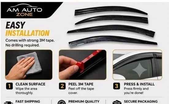 Honda City Maximus TXR NB 2009, 2010, 2011, 2012, 2013, 2014, 2015, 2016, 2017, 2018, 2019, 2020, 2021 Air Press Sun Visor | Without Chrome | 4 PCS | Rain & Wind Deflectort