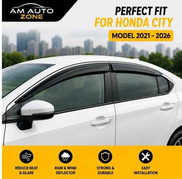 Honda City Maximus TXR 2021, 2022, 2023, 2024, 2025, 2026 Air Press Sun Visor | Without Chrome | 4 PCS | Rain & Wind Deflector