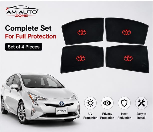 Toyota Prius Magnetic Side Sun Shades with Toyota Logo 2006 2007 2008 2009 2010 2011 2012 2013 2014 2015 2016 2017 2018 2019 2020 2021 2022 | Set of 4