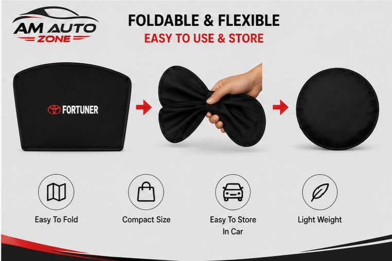 Toyota Fortuner Premium Magnetic Foldable Side Sunshade for Toyota Fortuner 2016, 2017, 2018, 2019, 2020 & 2021 | 4 PCS UV Heat Protection Car Window Shades
