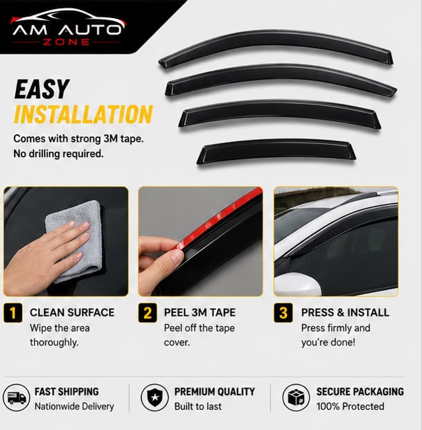 Premium Air Press Sun Visor for Honda BR-V 2016-2025 | Maximus TXR 4PCS Without Chrome | Rain & Wind Deflector | AM Auto Zone