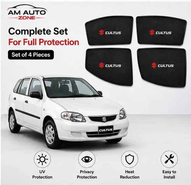 Suzuki Cultus Foldable & Flexible Side Sun Shades with Logo | Set of 4 | 2007–2017