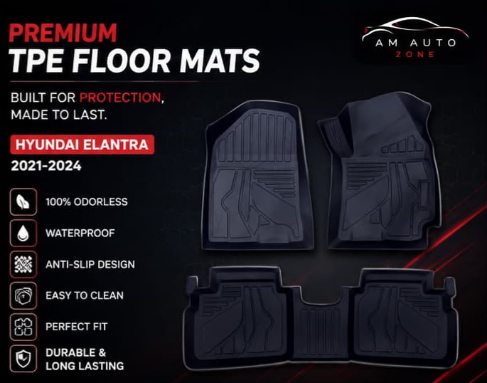 Hyundai Elantra 2021, 2022, 2023, 2024 Custom Fit All Weather Floor Mats | Dirt & Mud Resistant | Easy to Clean | Premium Car Floor Mat Set