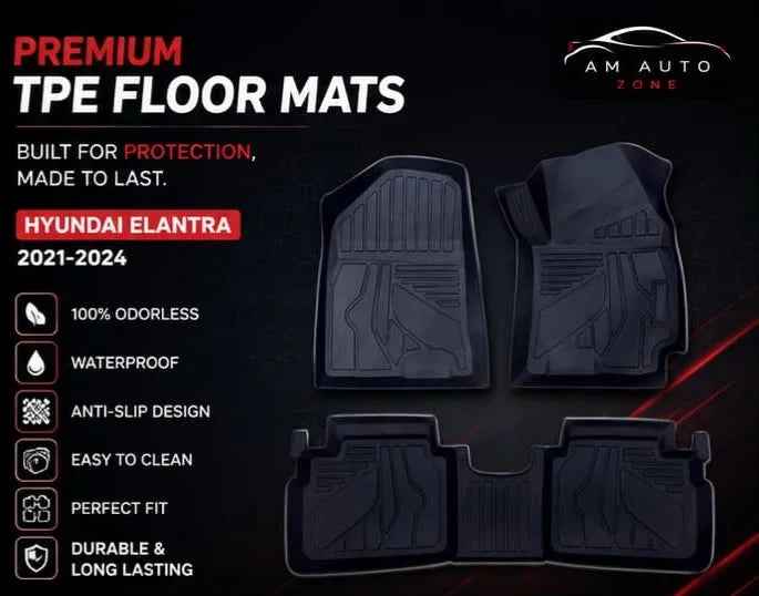 Hyundai Elantra 2021, 2022, 2023, 2024 Custom Fit All Weather Floor Mats | Dirt & Mud Resistant | Easy to Clean | Premium Car Floor Mat Set