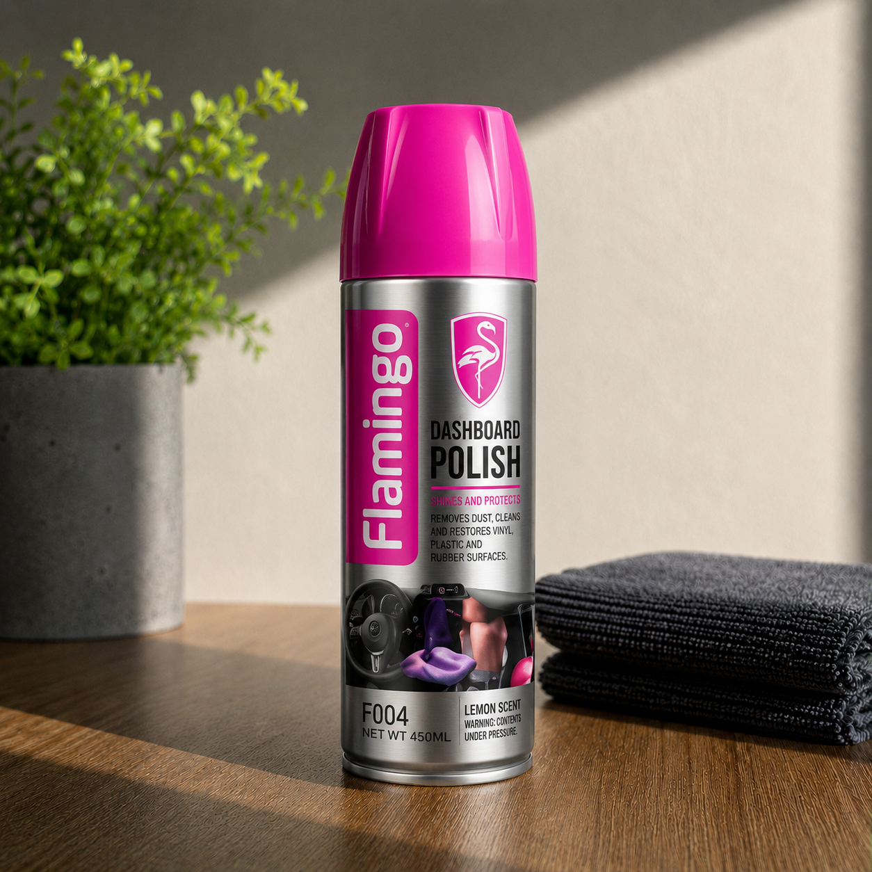 Flamingo Dashboard Polish Spray 450ml – Multi-Fragrance Interior Shine & Protection