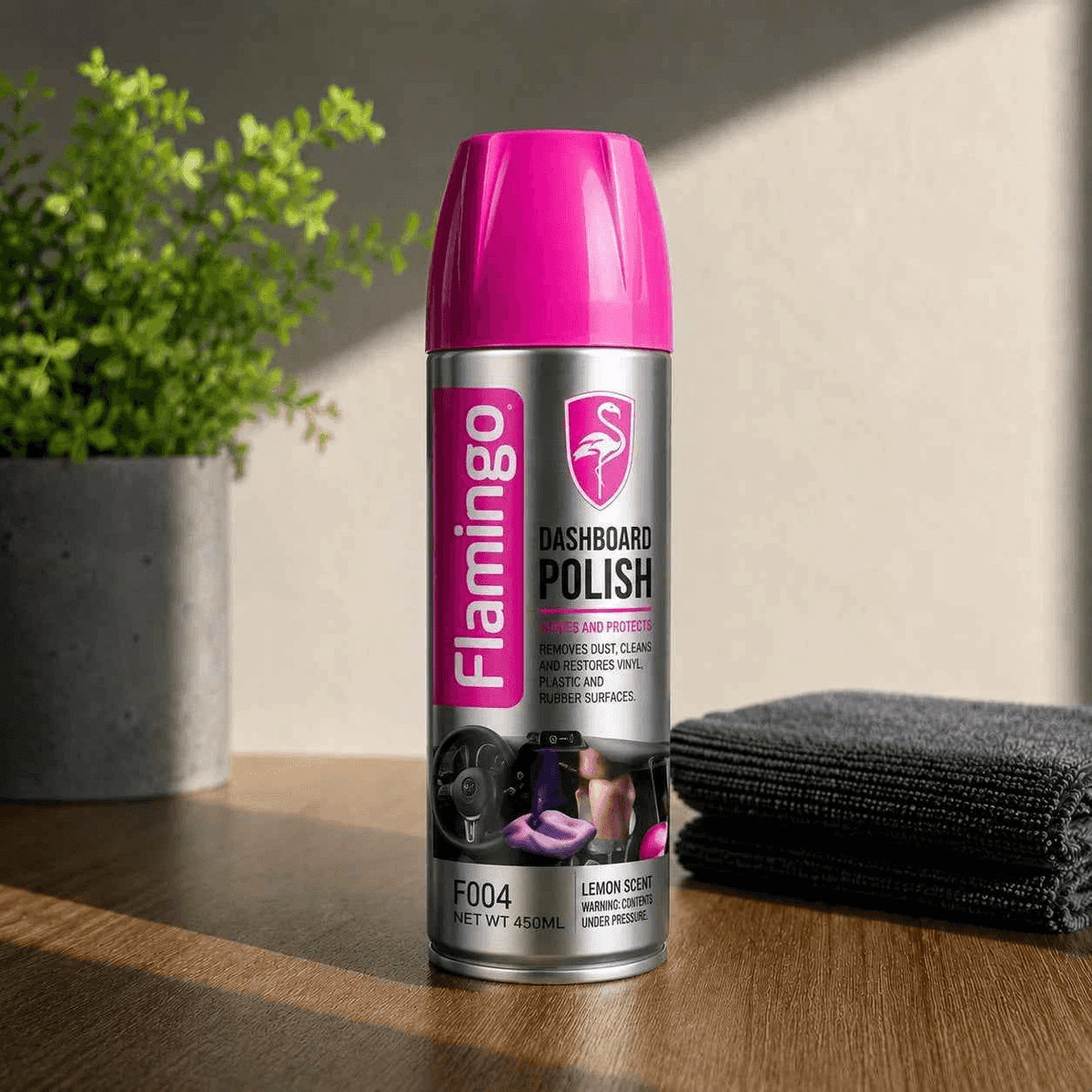 Flamingo Dashboard Polish Spray 450ml – Multi-Fragrance Interior Shine & Protection