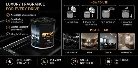 Areon Sport Lux Silver Gel Air Freshener – Premium Long Lasting Car & Home Fragrance