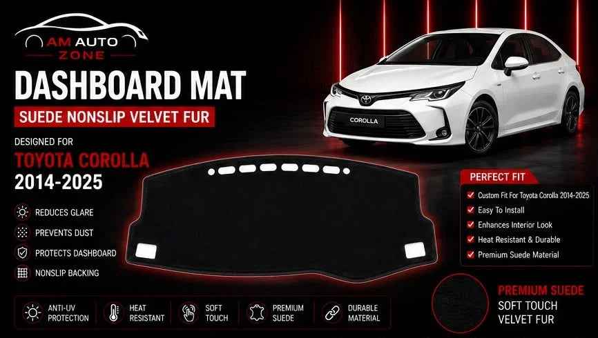 Dashboard Mat for Toyota Corolla 2014, 2015, 2016, 2017, 2018, 2019, 2020, 2021, 2022, 2023, 2024 & 2025 | Premium Suede Non-Slip Dashboard Cover | Heat Resistant Anti-Glare Dash Mat | AM Auto Zone