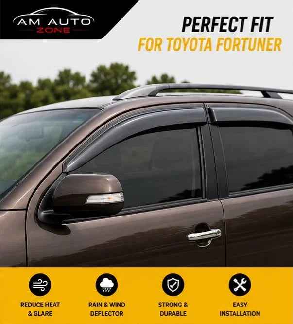 Air Press Sun Visor with Chrome for Toyota Fortuner | Rain Guard Window Visor Deflector | Wind Deflector | UV Resistant | Easy Installation
