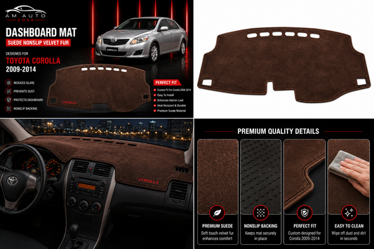 Brown Dashboard Mat for Toyota Corolla 2009, 2010, 2011, 2012, 2013 & 2014 | Premium Suede Non-Slip Dashboard Cover | Heat Resistant Anti-Glare Dash Mat | AM Auto Zone