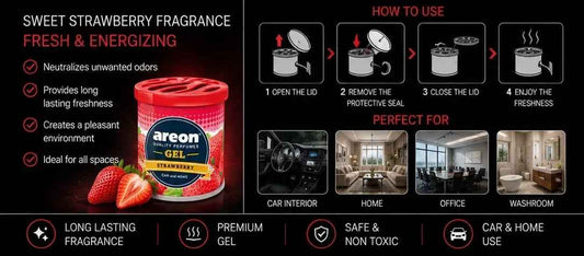 Areon Gel Strawberry Car & Home Air Freshener | Long Lasting Premium Gel Fragrance