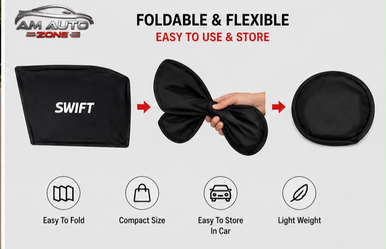 Suzuki Swift Foldable & Flexible Side Sun Shade with Logo for Suzuki Swift 2010, 2011, 2012, 2013, 2014, 2015, 2016, 2017 & 2018 | Custom Fit Car Window Sun Shades | 4 PCS