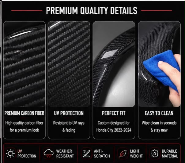 Batman Style Carbon Fiber Side Mirror Covers – Honda City 2022–2023-2024