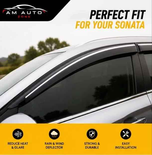 Hyundai Sonata Maximus TXR Air Press Sun Visor with Chrome 4PCS | Window Wind Deflectors | Hyundai Sonata 2020 2021 2022 2023 2024 2025 | AM Auto Zone