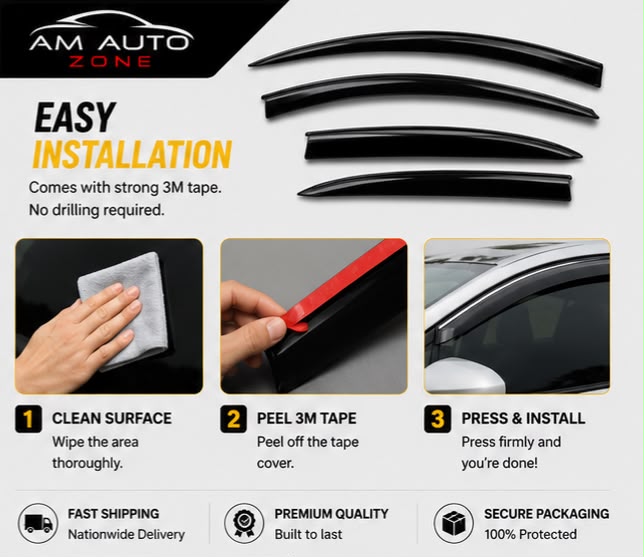 Toyota Prius TXR Air Press Sun Visor with Chrome 4PCS | Window Wind Deflectors | AM Auto Zone