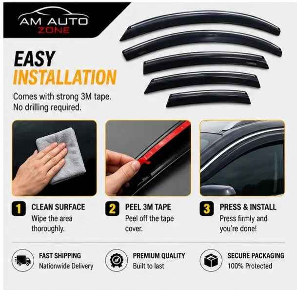Air Press Sun Visor with Chrome for Hyundai Tucson Maximus 2020 2021 2022 2023 2024 2025 | 6 PCS Rain Guard Window Deflector | AM Auto Zone