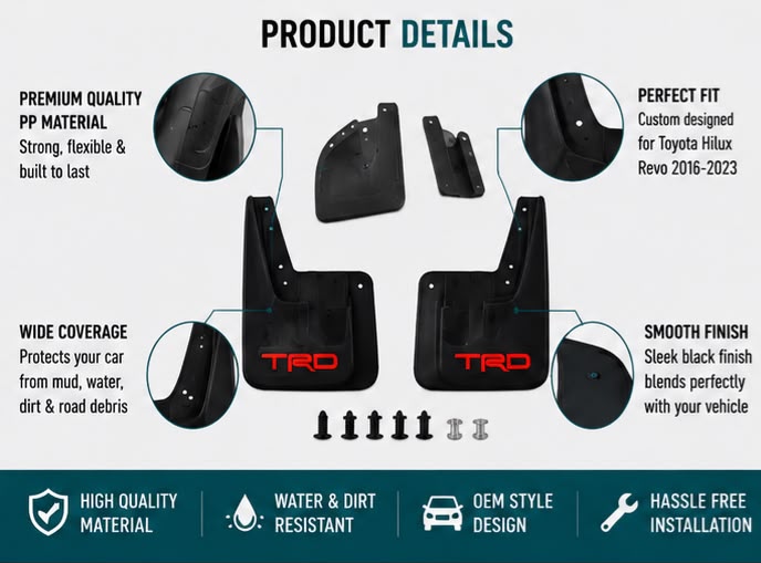 Toyota Hilux Revo Mud Flaps2016 2017 2018 2019 2020 2021 2022 2023 | Front & Rear Splash Guards