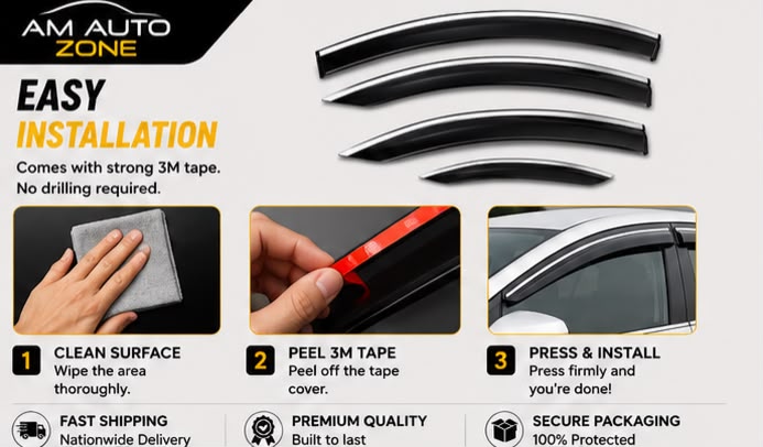 Air Press Sun Visor with Chrome for Honda City Maximus TXR 2008 2009 2010 2011 2012 2013 2014 2015 2016 2017 2018 2019 2020 2021 | 4 PCS Rain Guard Window Deflector