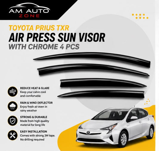 Toyota Prius TXR Air Press Sun Visor with Chrome 4PCS | Window Wind Deflectors | AM Auto Zone