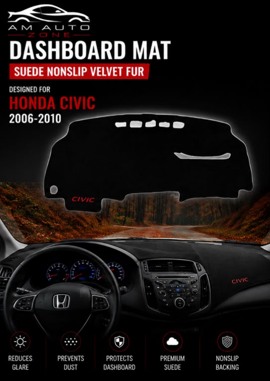 Dashboard Mat for Honda Civic 2006, 2007, 2008, 2009 & 2010 | Premium Suede Non-Slip Velvet Dashboard Cover | Heat Resistant Anti-Glare Dash Protector | AM Auto Zone