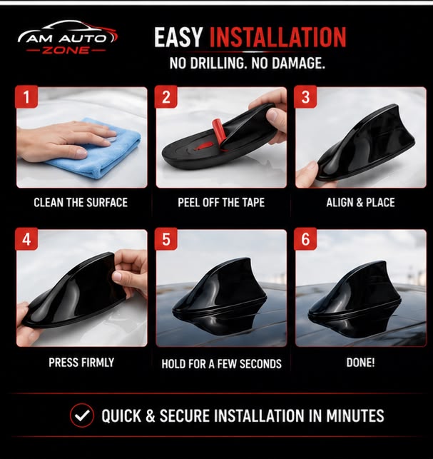 Car Shark Fin Antenna | Universal ABS Roof Antenna – Black