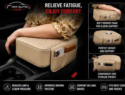 Universal Car Armrest Cushion with Tissue Box Holder | Premium PU Leather