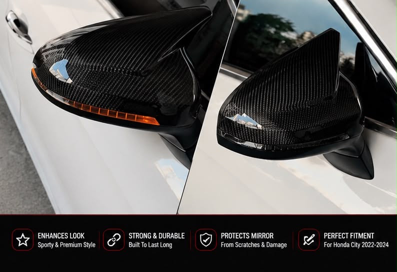 Batman Style Carbon Fiber Side Mirror Covers – Honda City 2022–2023-2024
