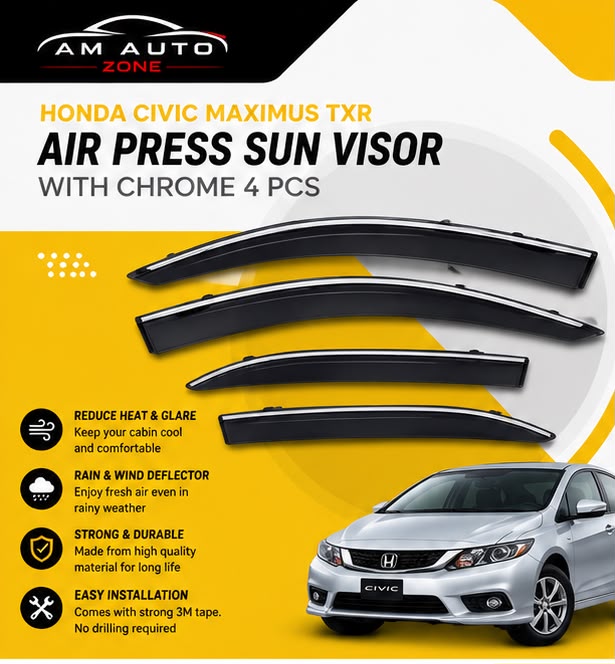 Honda Civic Maximus TXR Air Press Sun Visor with Chrome 4PCS | Window Wind Deflectors | AM Auto Zone