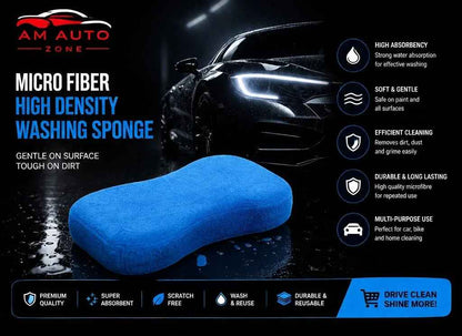 AM Auto Zone High Density Microfiber Washing Sponge – Ultra Soft Scratch-Free Car Wash Sponge 23X13X5.5 CM – 300 GSM